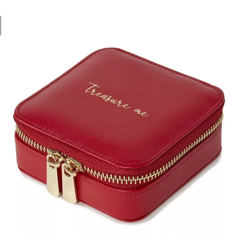 Wolf Red Genuine Leather Square Zip Jewelry Case Treasure Me